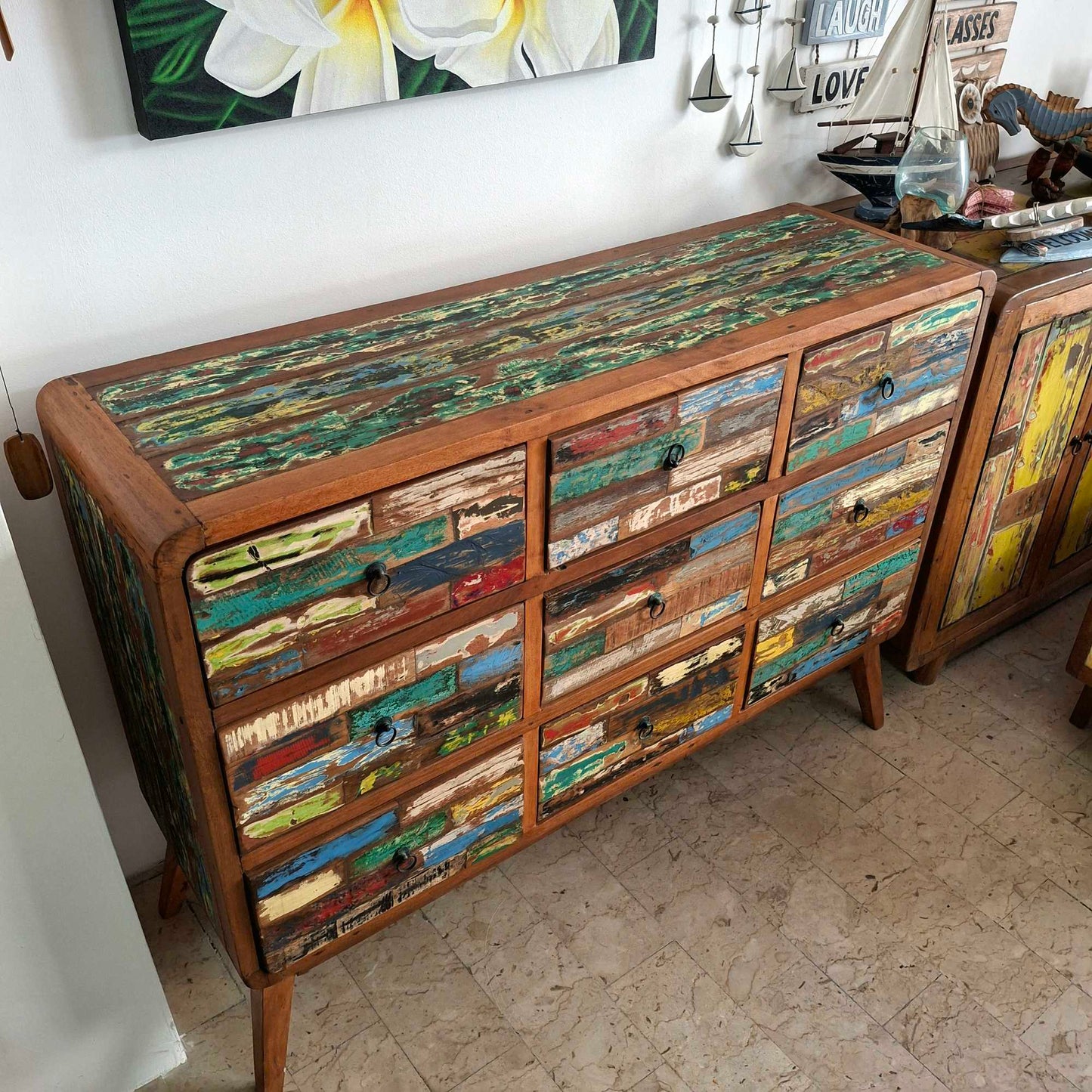 Cassettiera etnica modello scatolato in legno teak