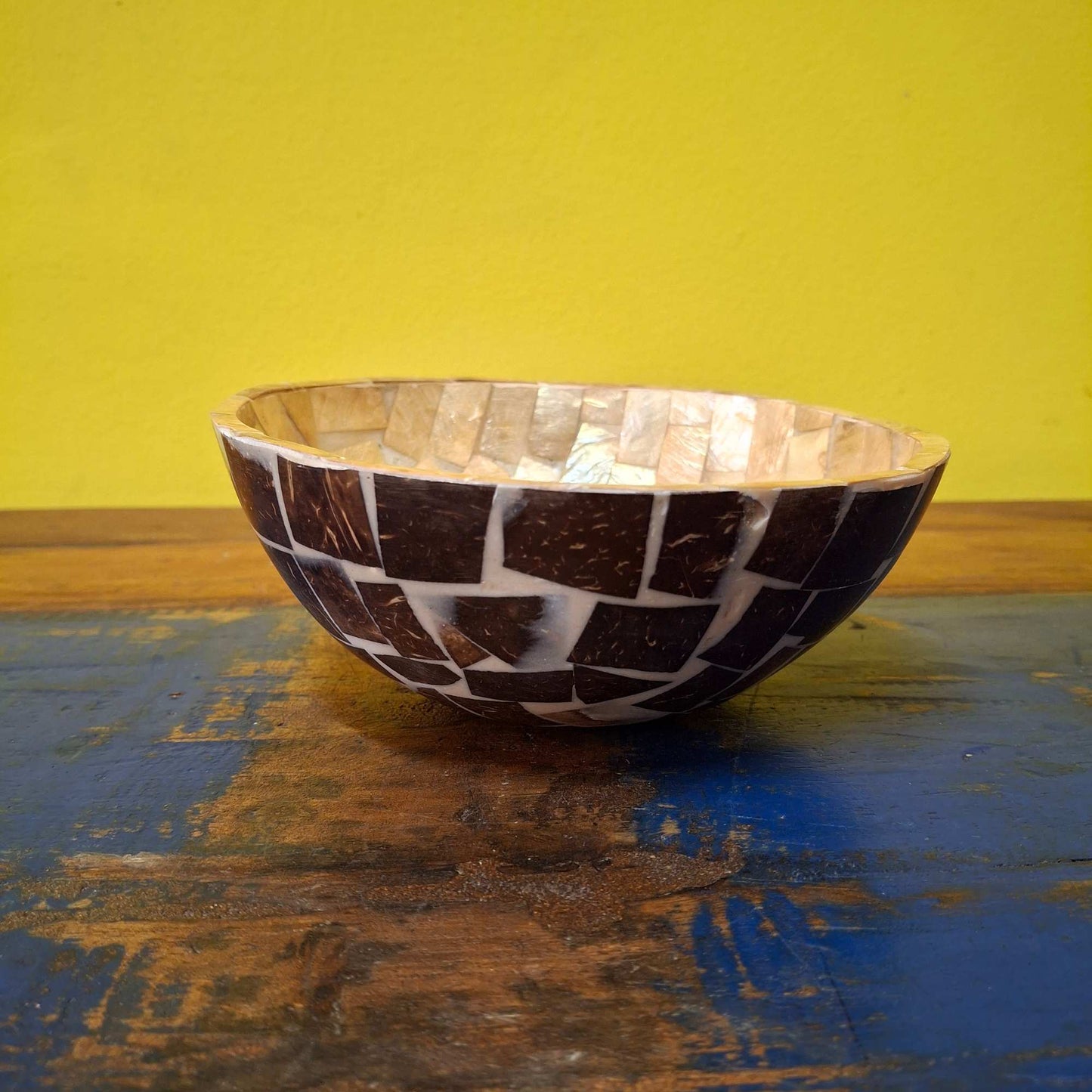 Coconut and mother of pearl mosaic bowl