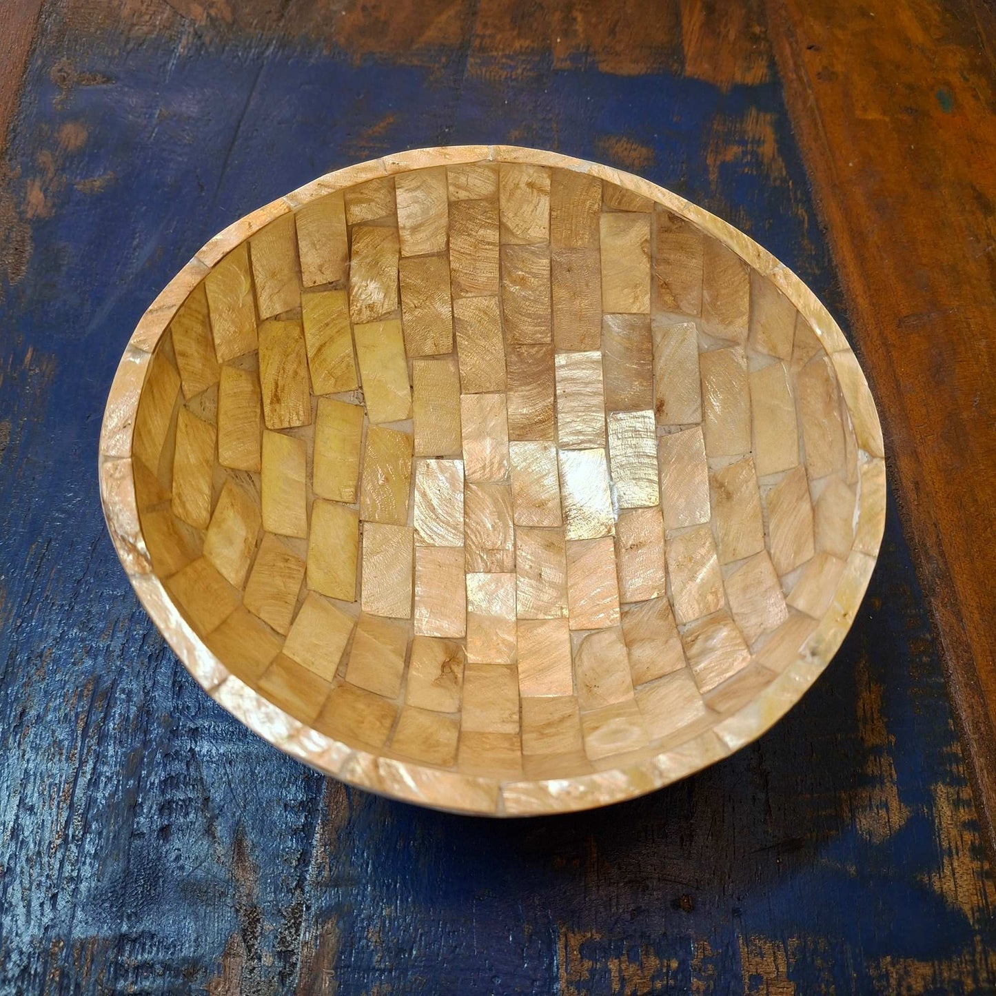 Coconut and mother of pearl mosaic bowl