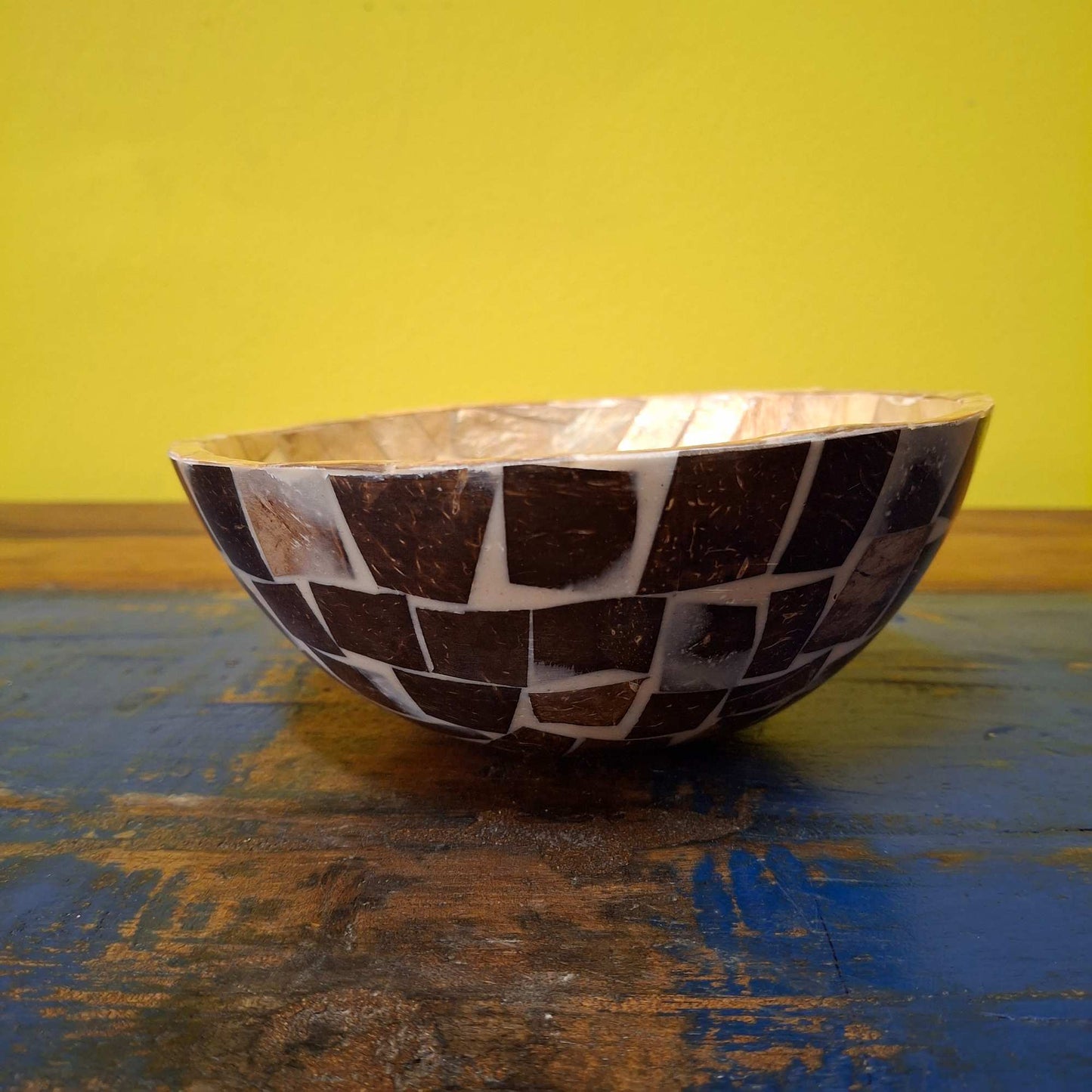 Coconut and mother of pearl mosaic bowl