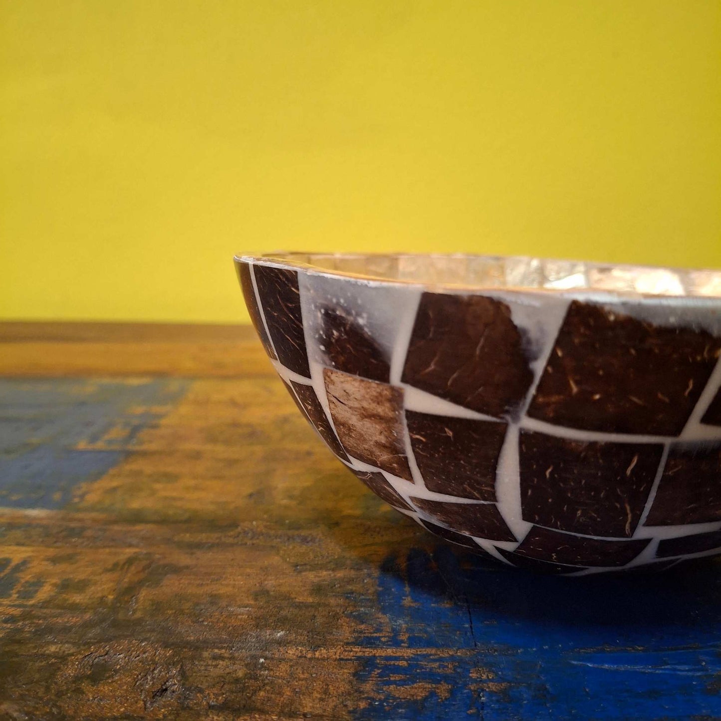 Coconut and mother of pearl mosaic bowl