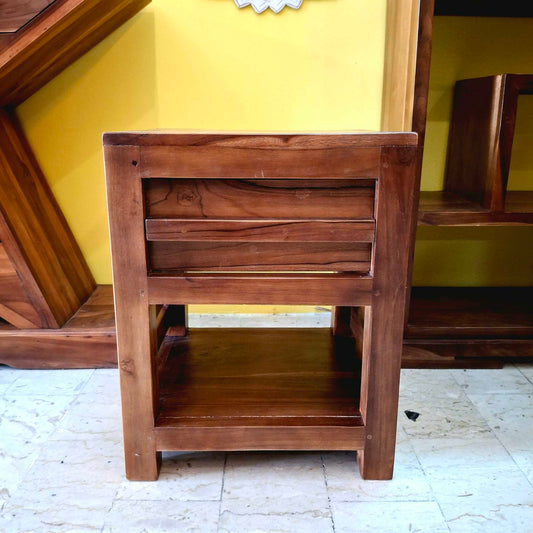 Comodino etnico in legno teak con cassetto