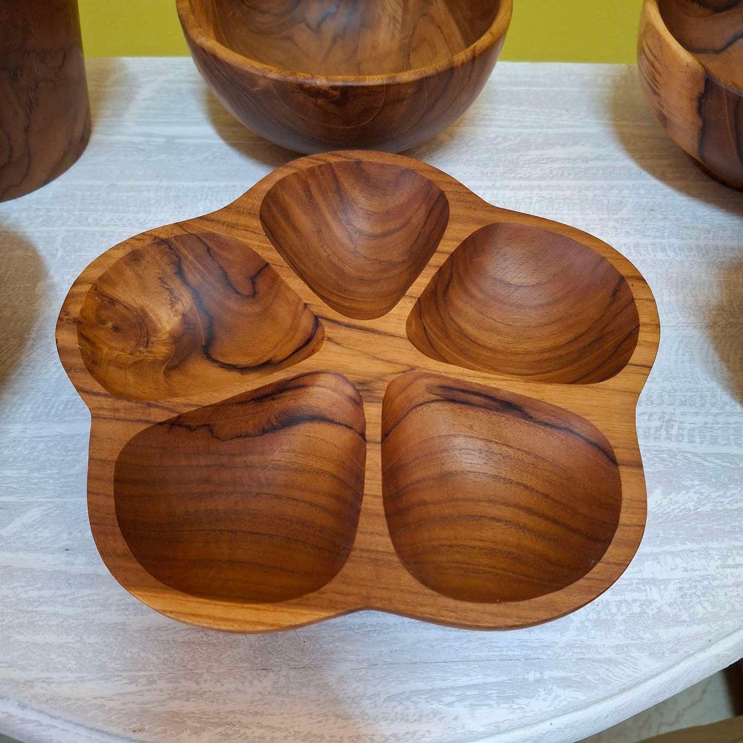 Teak wood appetizer tray empty pockets