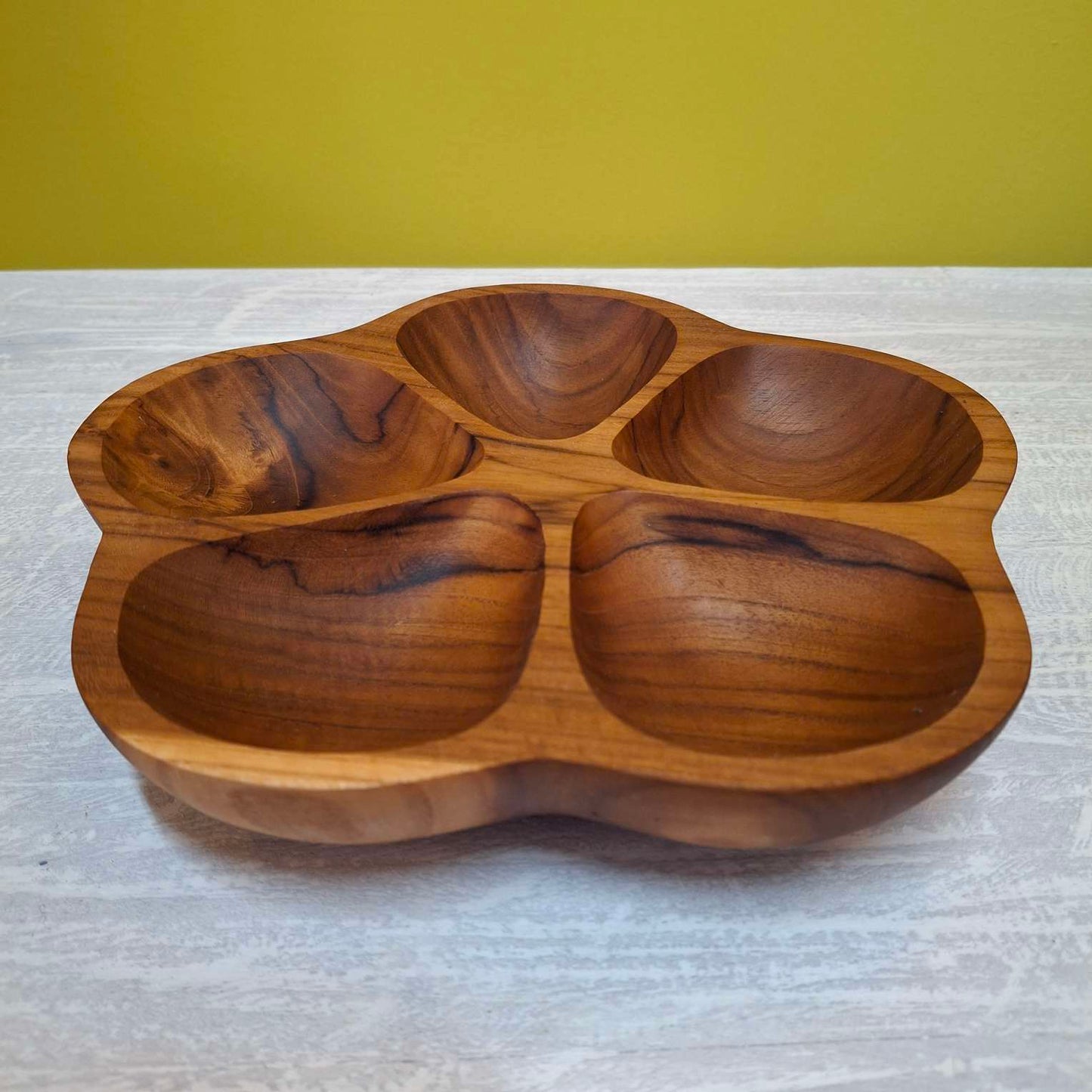 Teak wood appetizer tray empty pockets