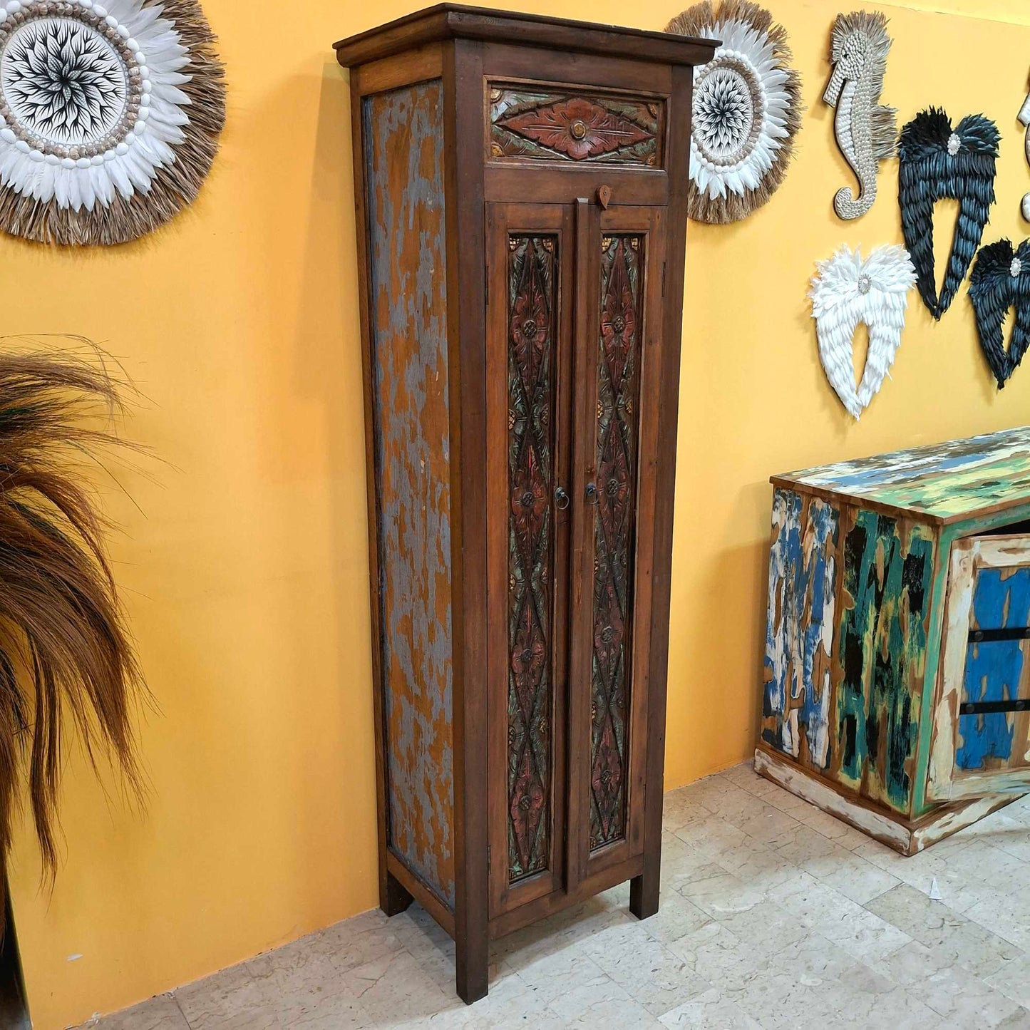 Credenza etnica armadio a colonna in legno teak