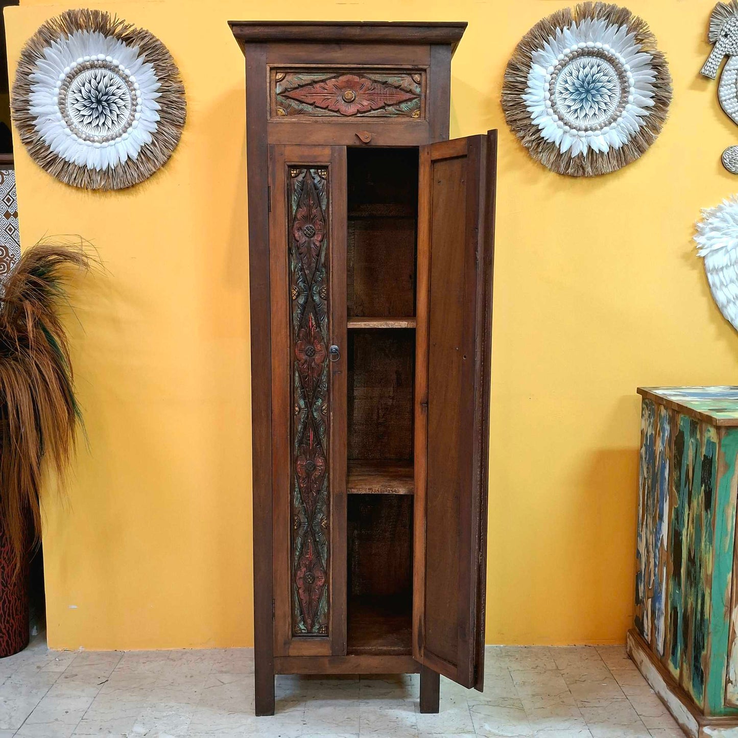 Credenza etnica armadio a colonna in legno teak