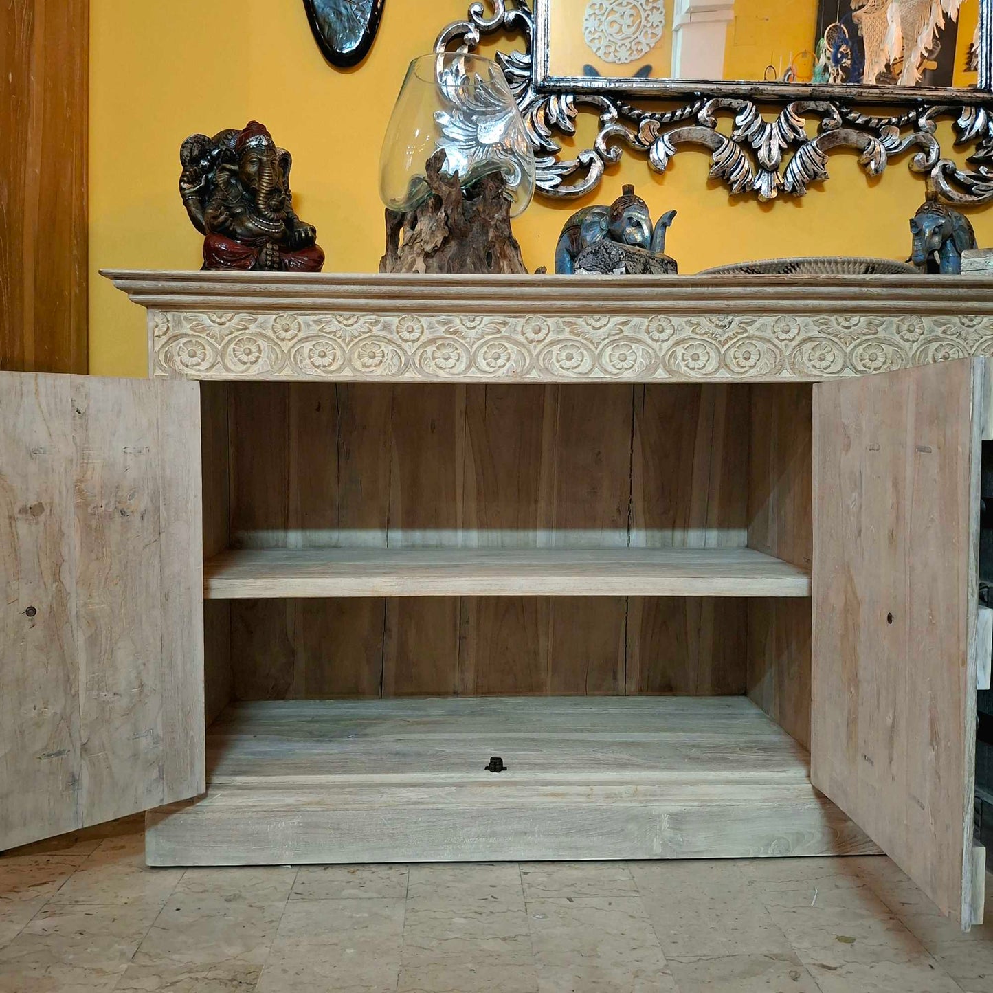 Credenza etnica intagliata legno teak mobile rustico