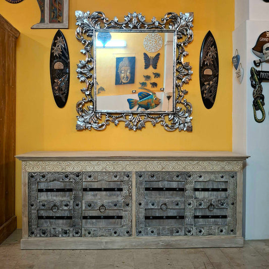Credenza etnica intagliata legno teak mobile rustico
