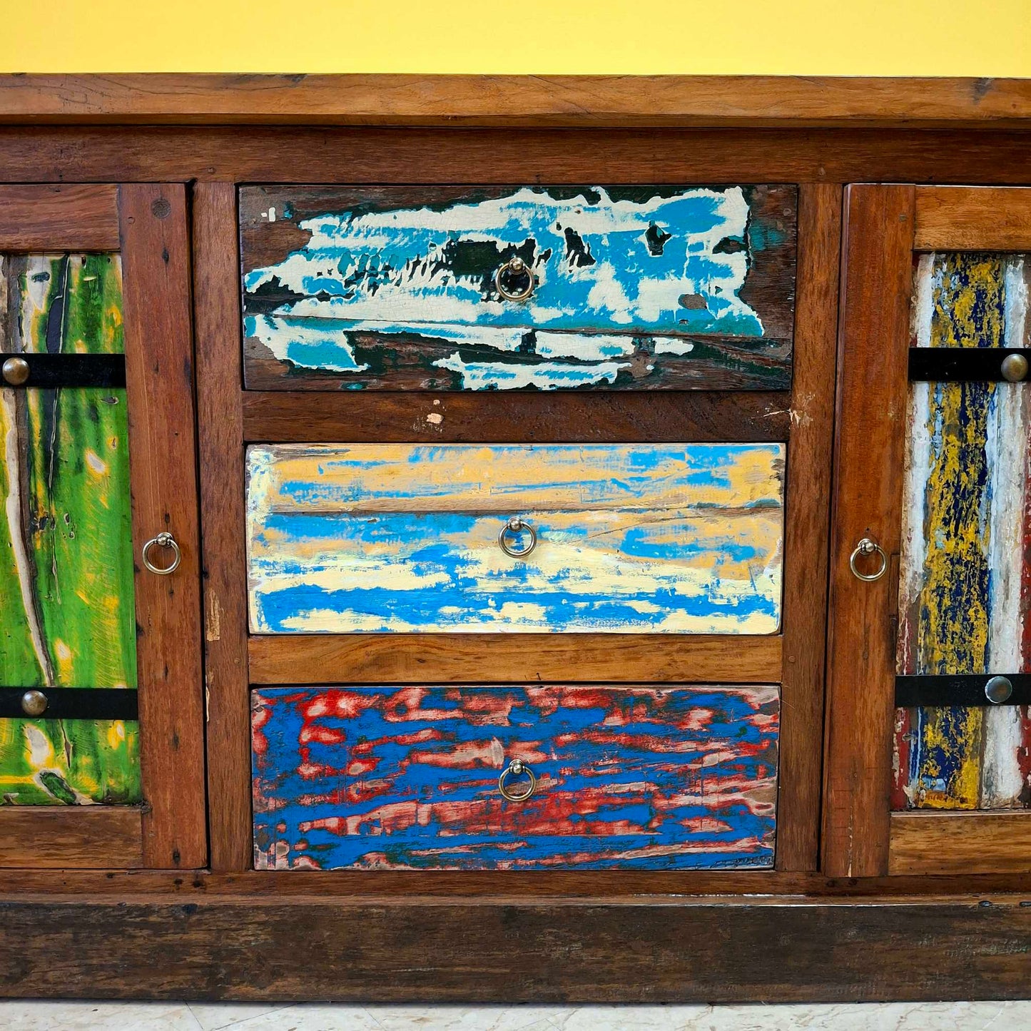 Ethnic sideboard made of recycled teak from Indonesian boats