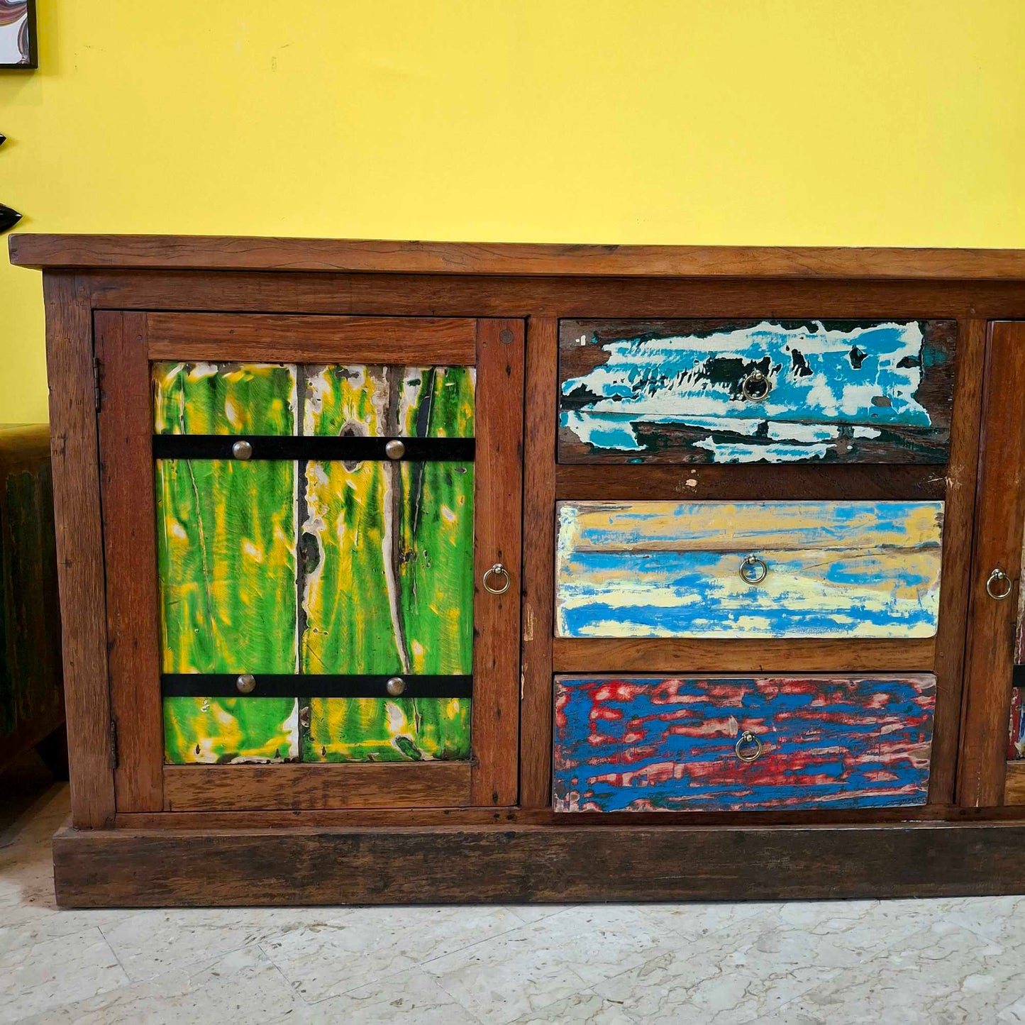 Ethnic sideboard made of recycled teak from Indonesian boats