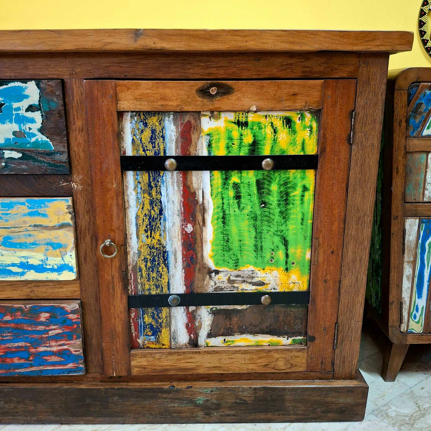 Ethnic sideboard made of recycled teak from Indonesian boats