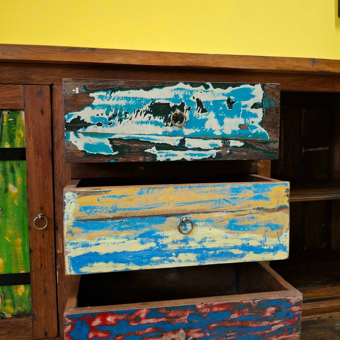 Ethnic sideboard made of recycled teak from Indonesian boats