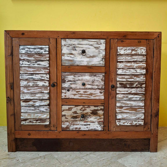 Credenza in legno teak effetto decapato - ETNICBAY