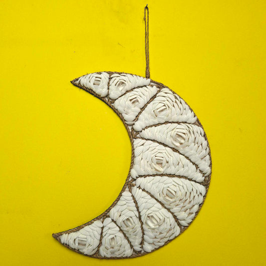 Decorazione da parete etnica luna e conchiglie incastonate