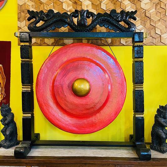 Gong professionale stand legno intagli e draghi