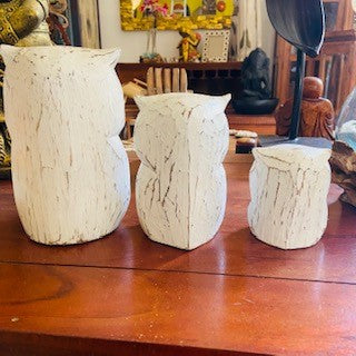 Ensemble de 3 sculptures de hiboux ethniques