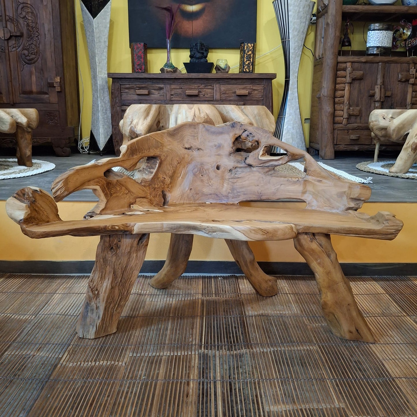 Panchina etnica in radice di legno teak