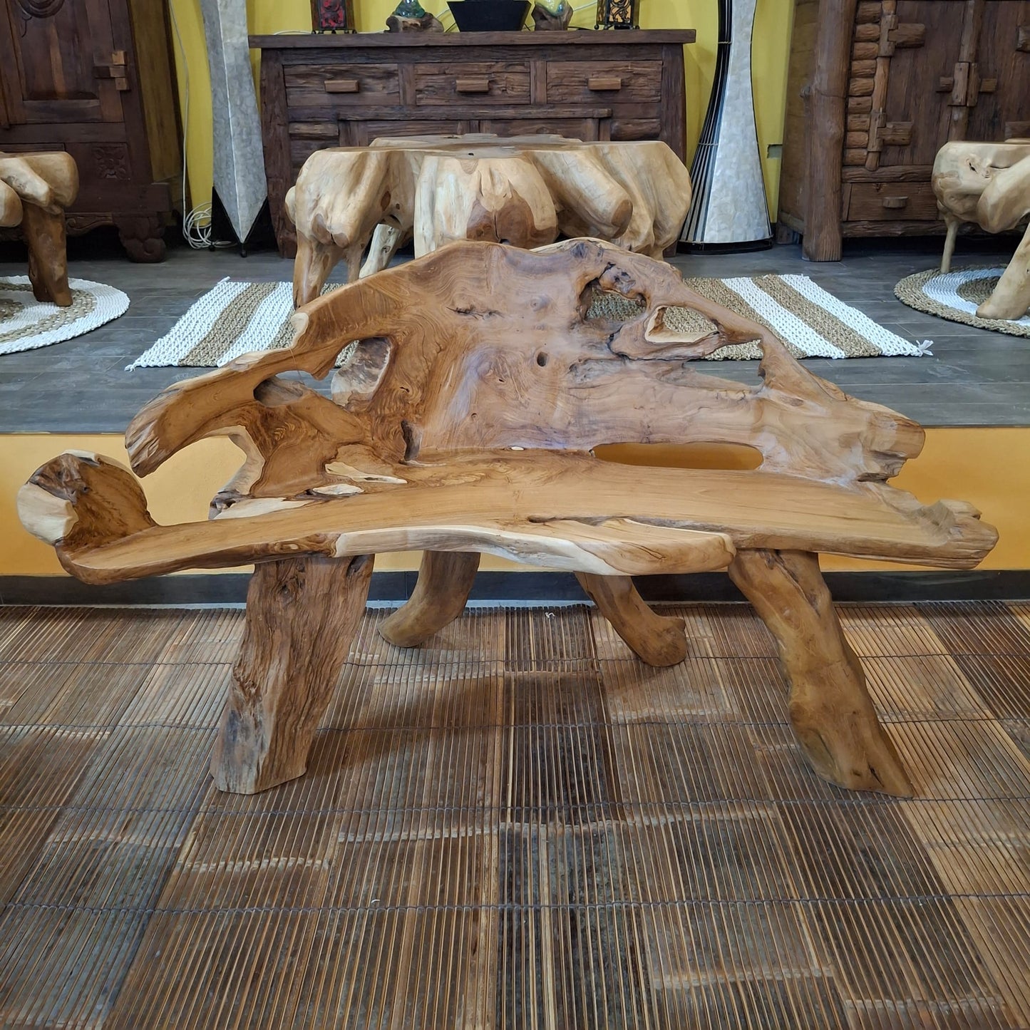 Panchina etnica in radice di legno teak