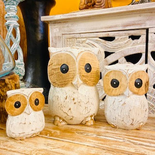 Sculture Gufi Set 3 Soprammobili Civetta Etnica