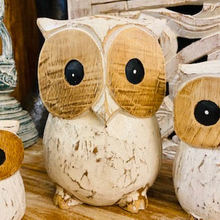 Sculture Gufi Set 3 Soprammobili Civetta Etnica