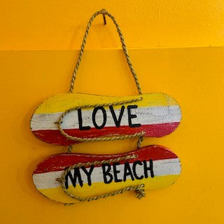 Sandali decorativi in legno "Love My Beach" artigianali