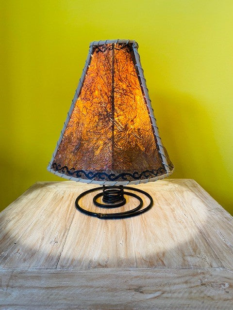 Lampada etnica a molla abatjour tessuto naturale