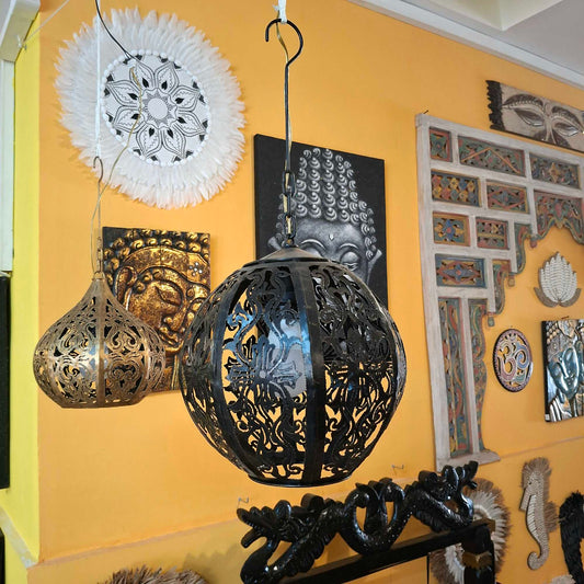 Lampada a sospensione orientale in ferro battuto