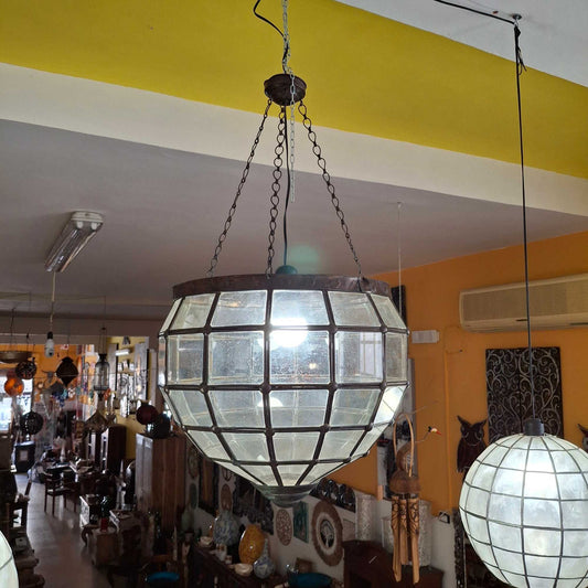 Lampadario etnica in ferro battuto e vetro