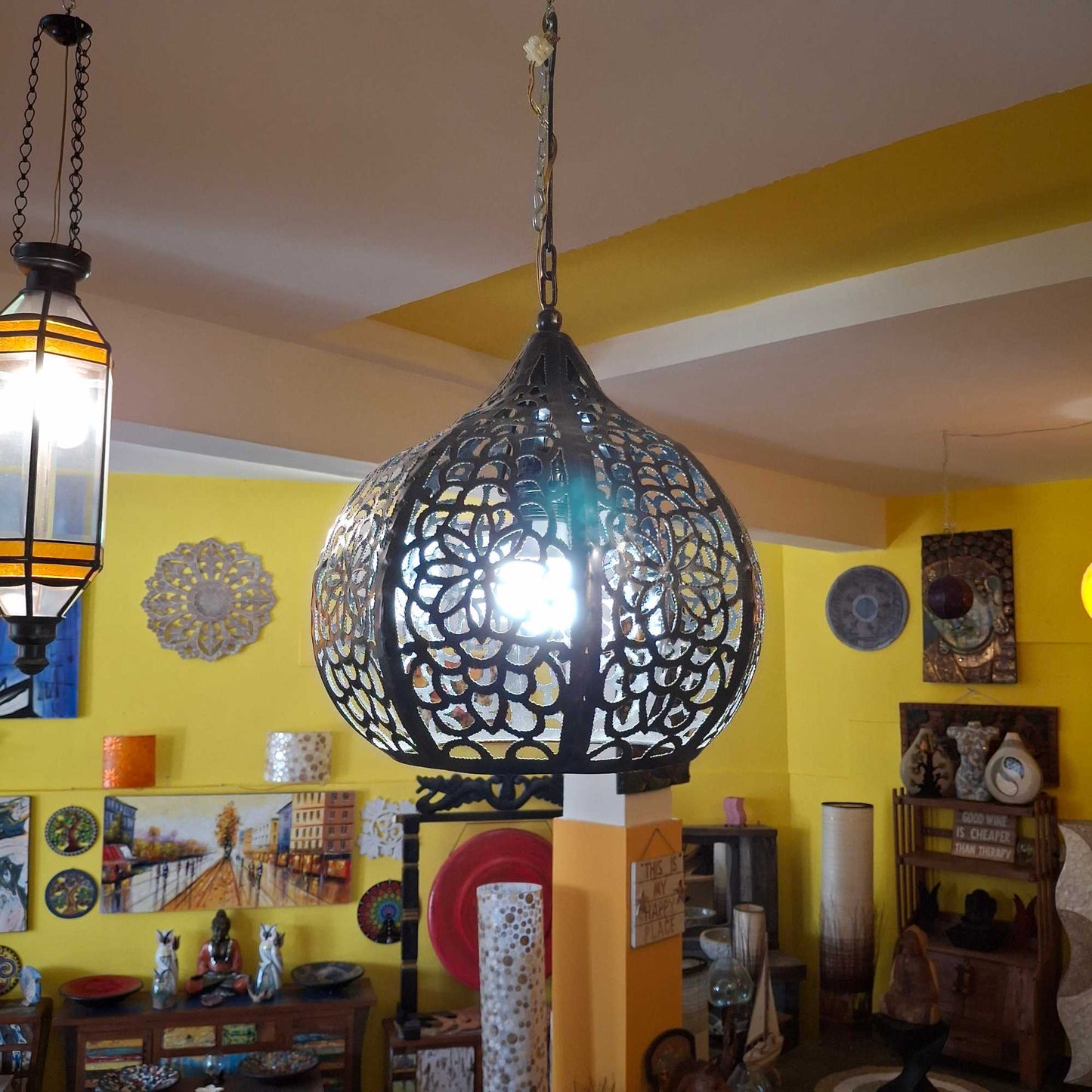 Ethnic wrought iron chandelier with floral design