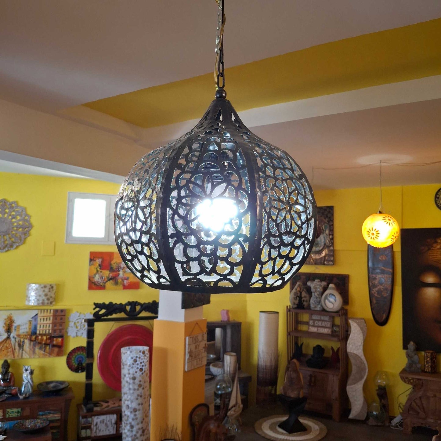 Ethnic wrought iron chandelier with floral design