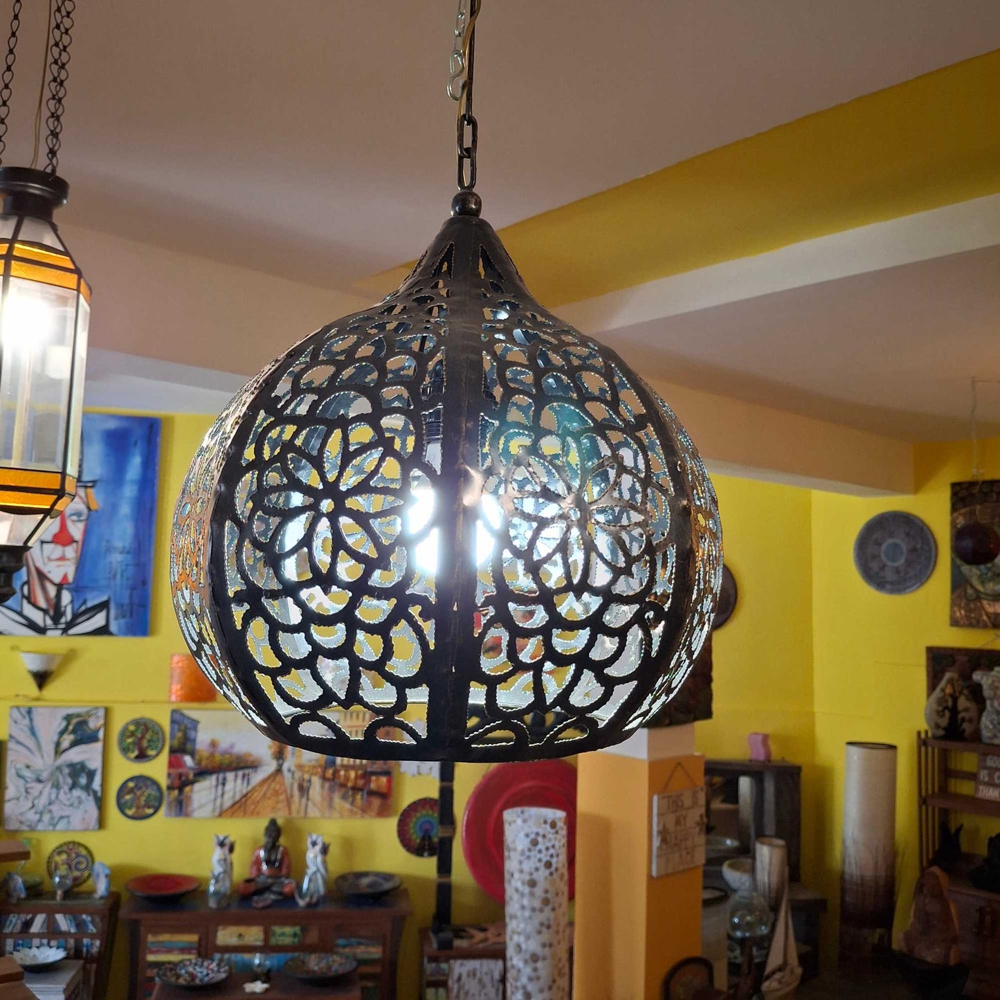 Ethnic wrought iron chandelier with floral design