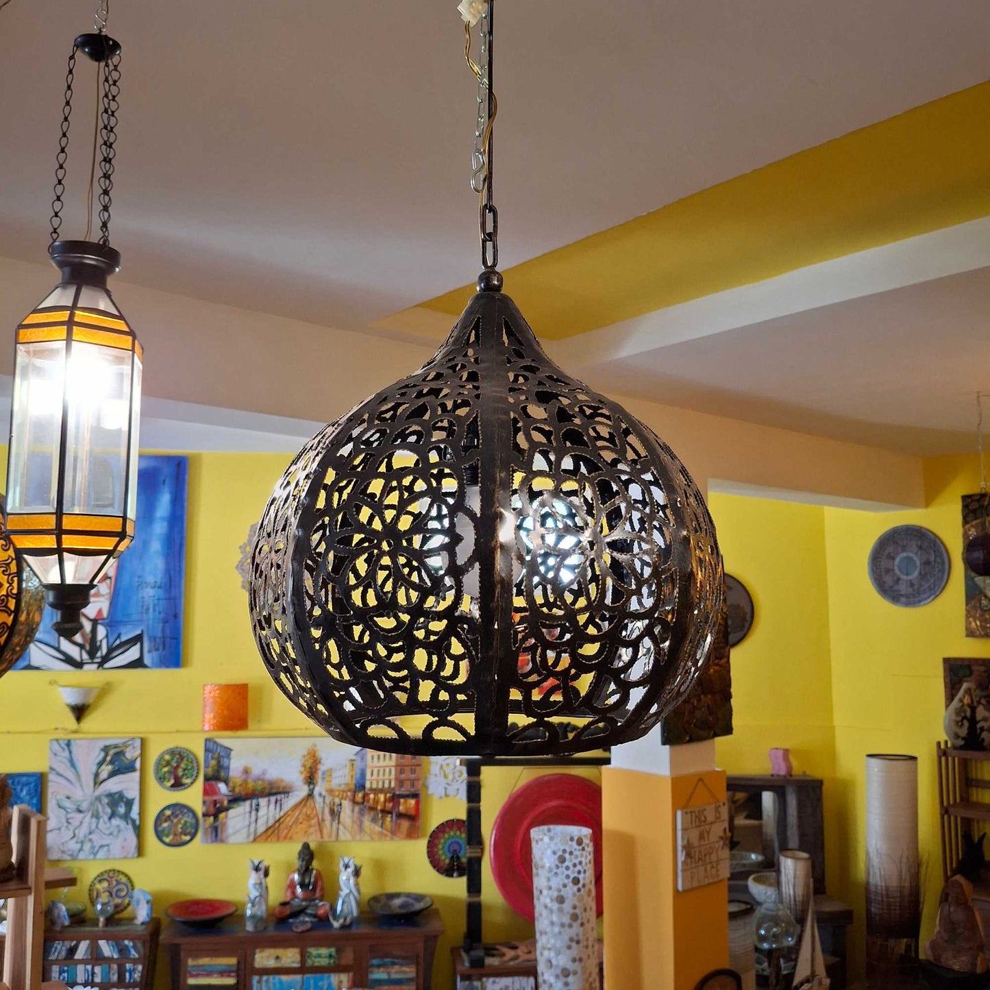 Ethnic wrought iron chandelier with floral design