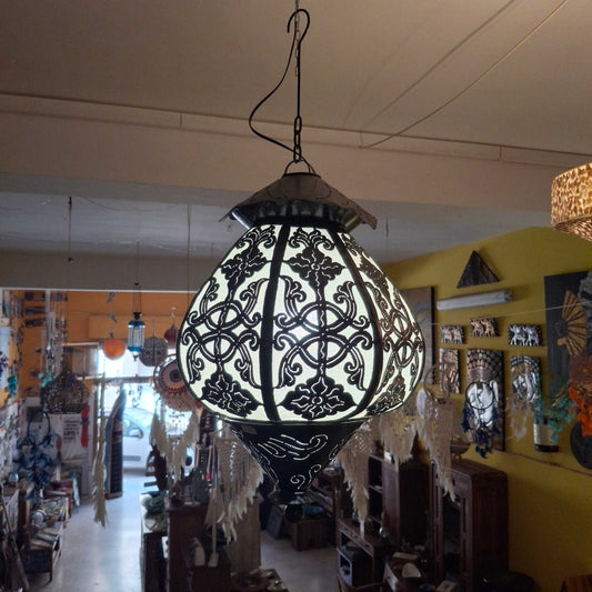 Lampadario etnico in tessuto e ferro ricamato