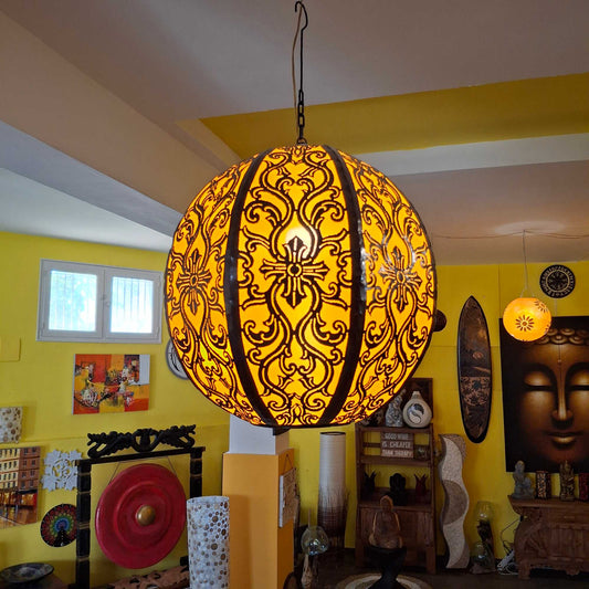 Lampadario etnico in tessuto ricamato e ferro battuto