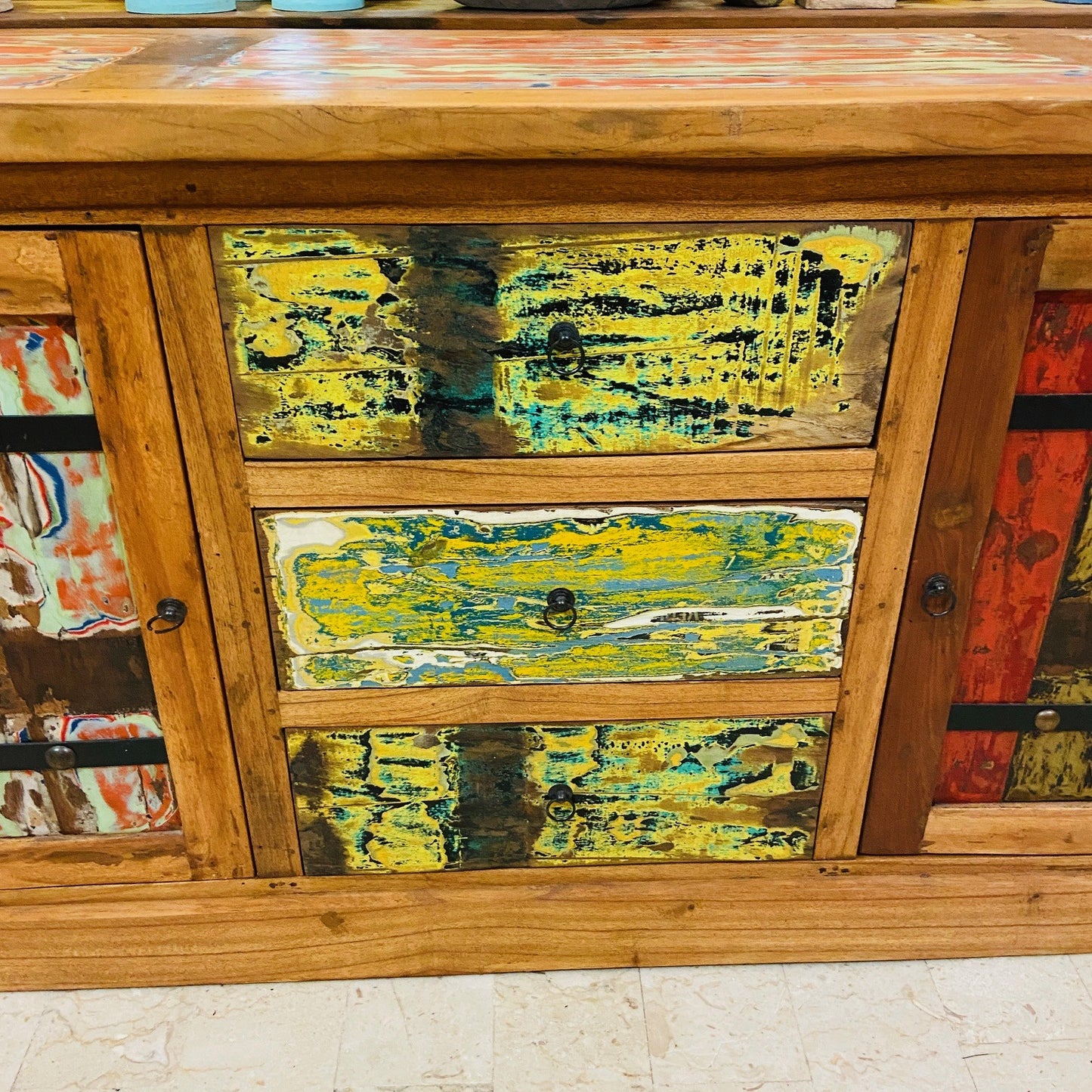 Buffet ethnique en bois de teck, meuble TV, crédence