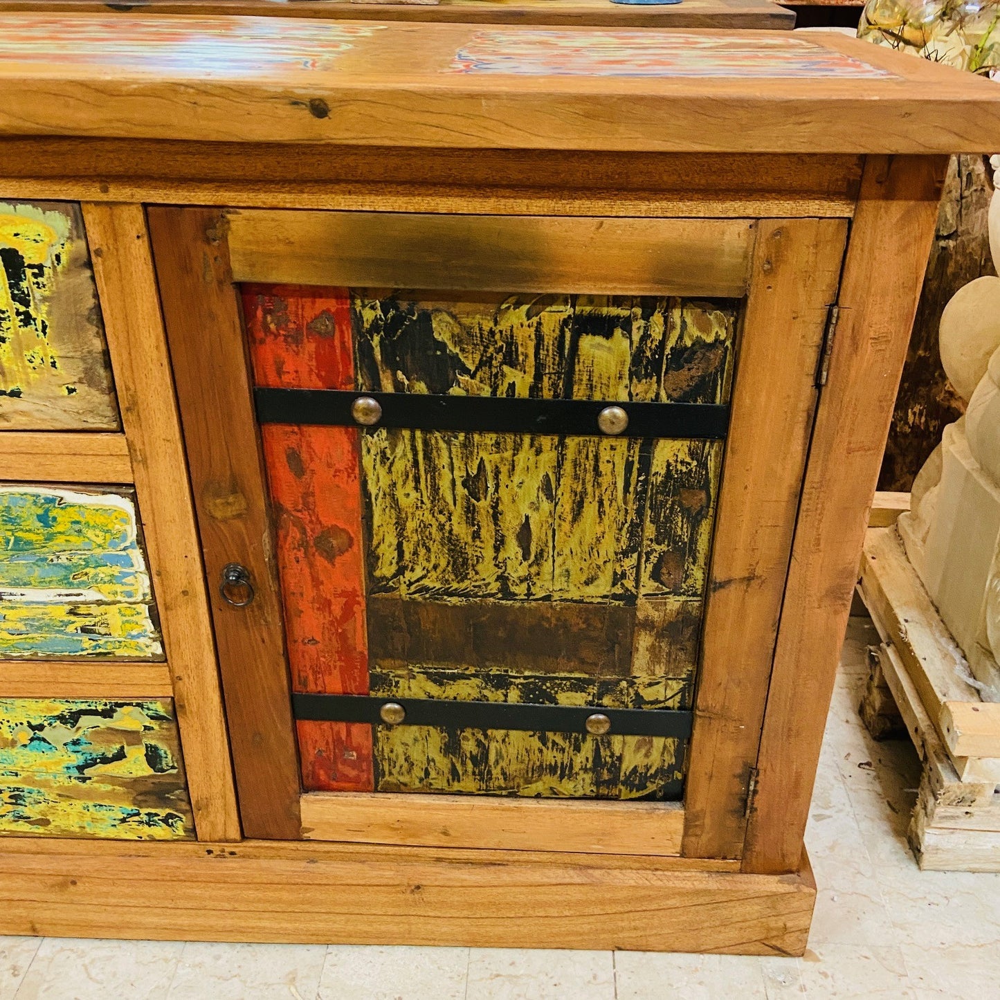 Buffet ethnique en bois de teck, meuble TV, crédence