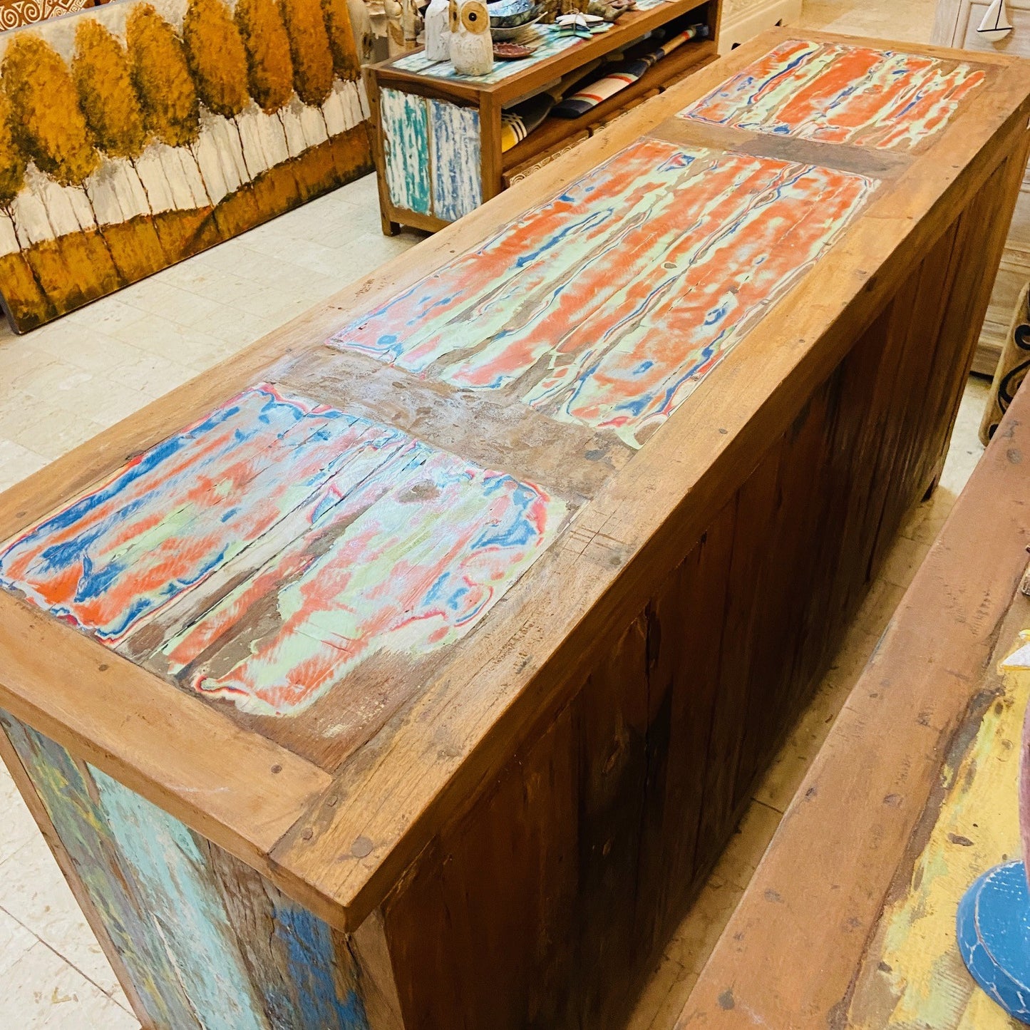 Buffet ethnique en bois de teck, meuble TV, crédence
