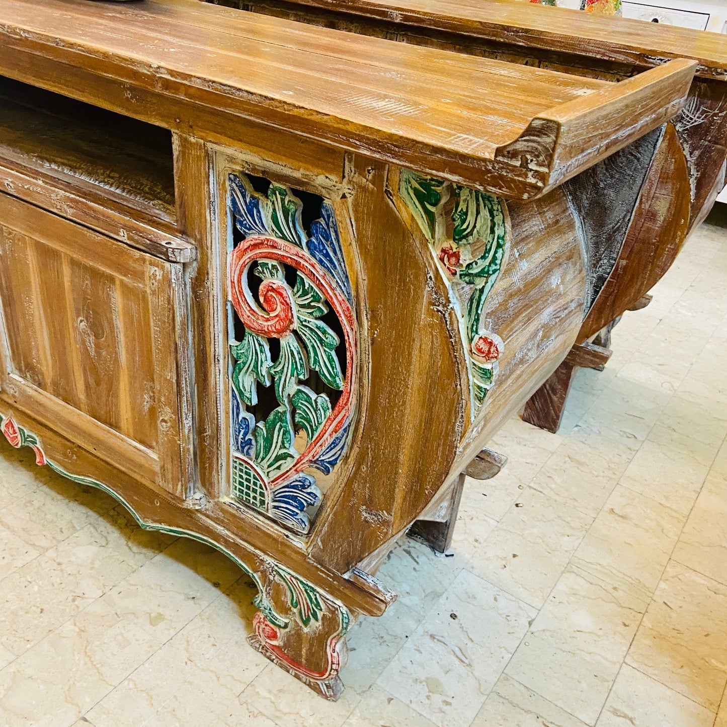 Meuble TV ethnique Buffet Teck Shabby Vintage