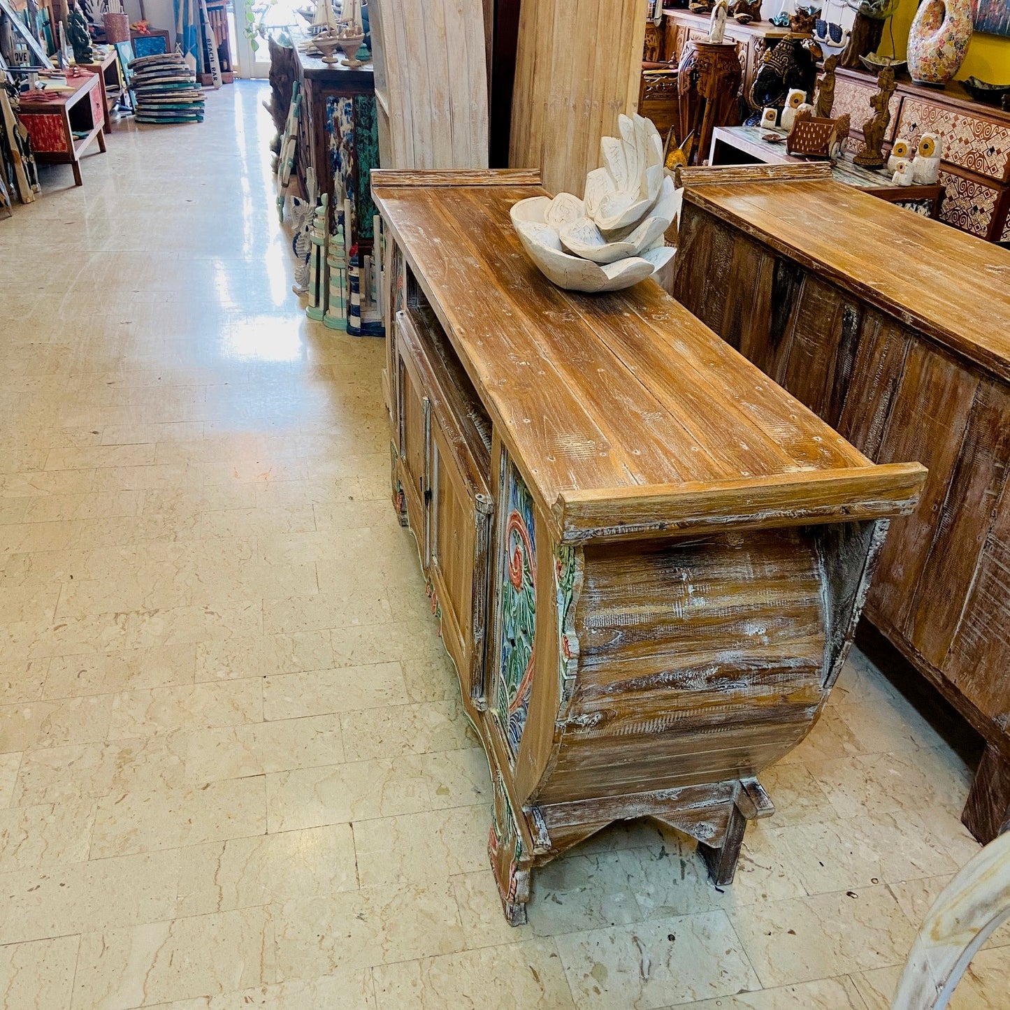 Meuble TV ethnique Buffet Teck Shabby Vintage