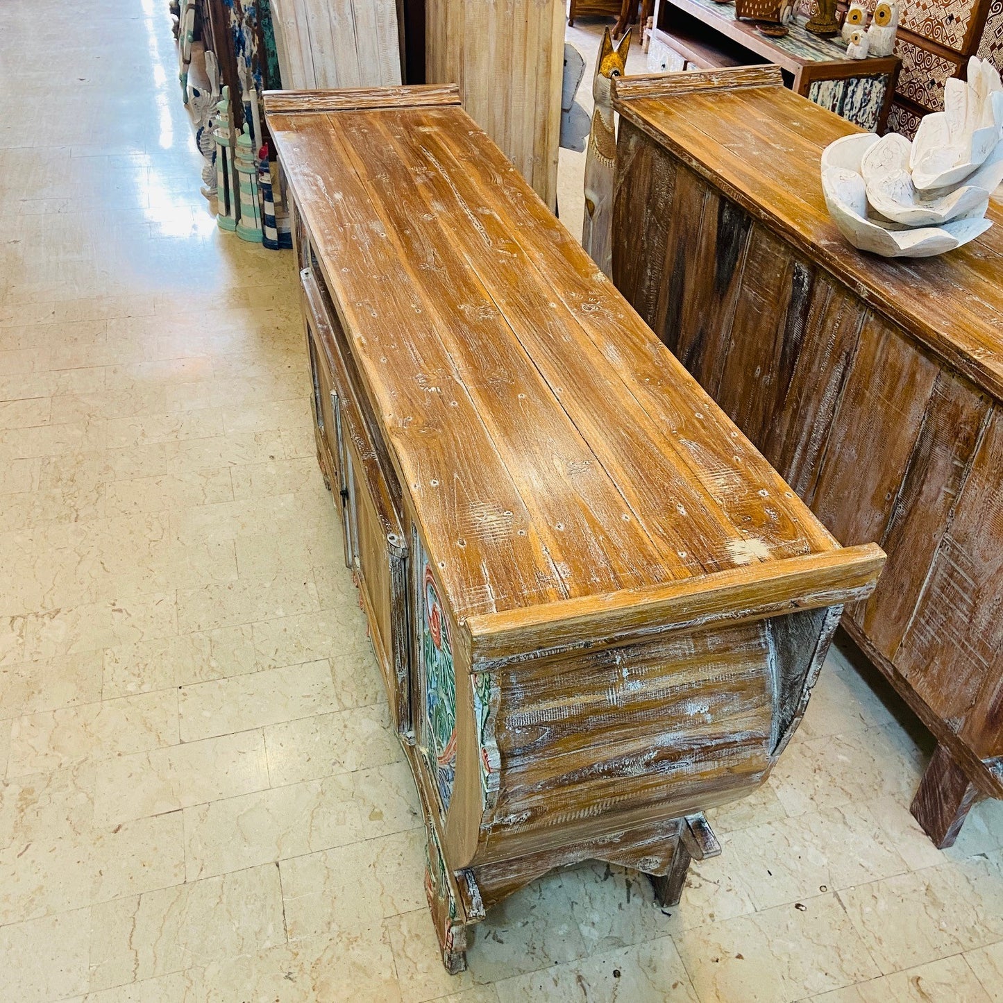 Meuble TV ethnique Buffet Teck Shabby Vintage