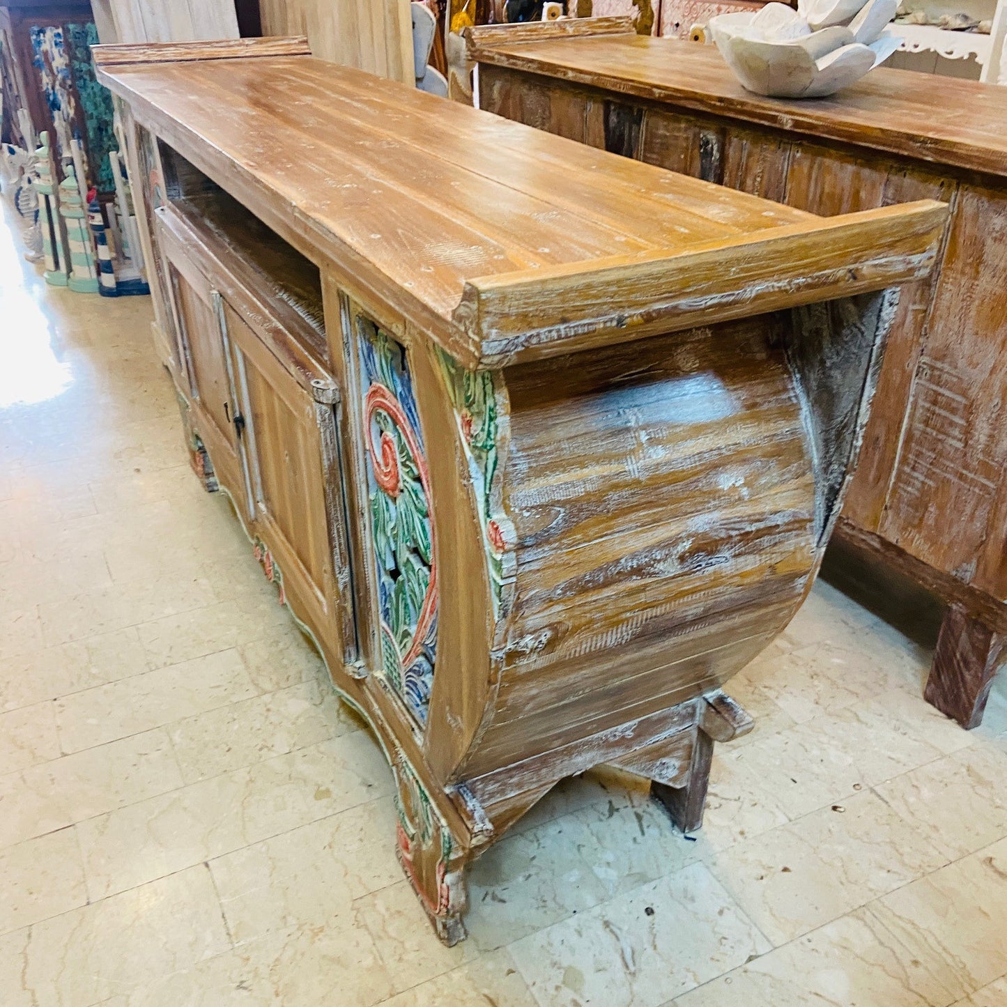 Meuble TV ethnique Buffet Teck Shabby Vintage