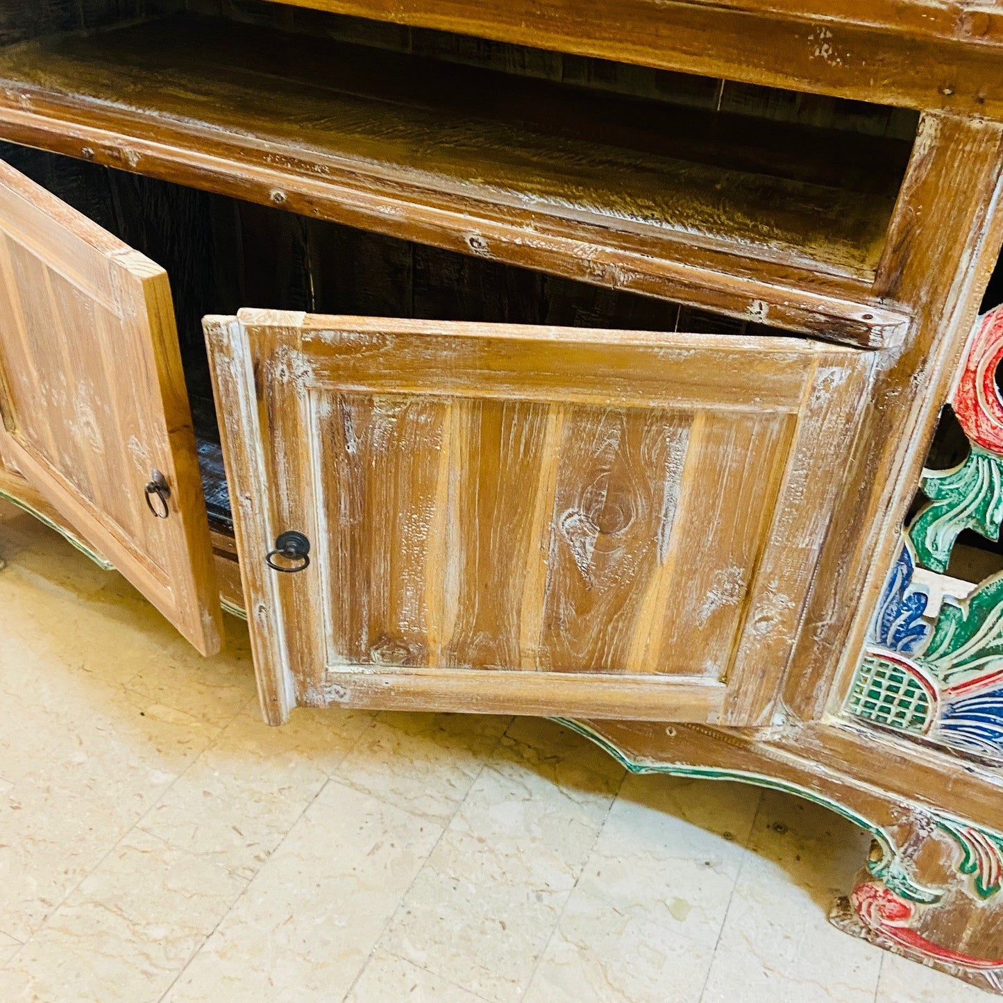 Meuble TV ethnique Buffet Teck Shabby Vintage