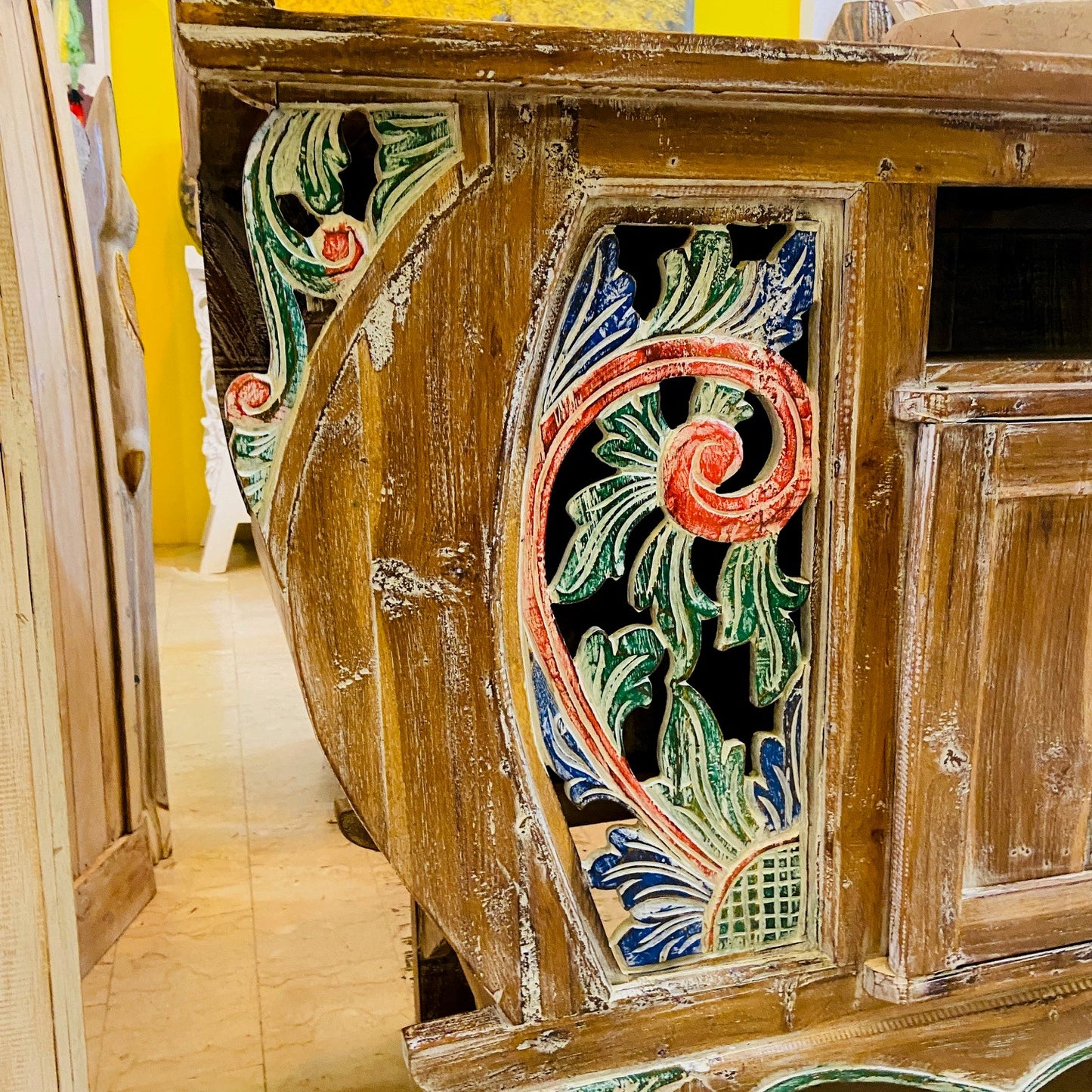 Meuble TV ethnique Buffet Teck Shabby Vintage