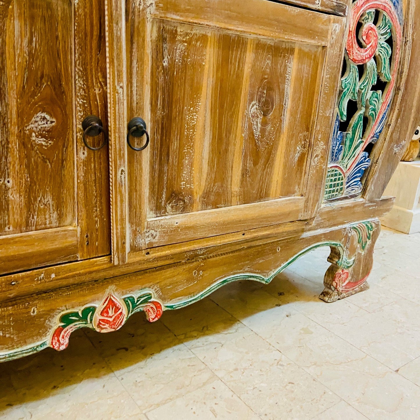 Meuble TV ethnique Buffet Teck Shabby Vintage