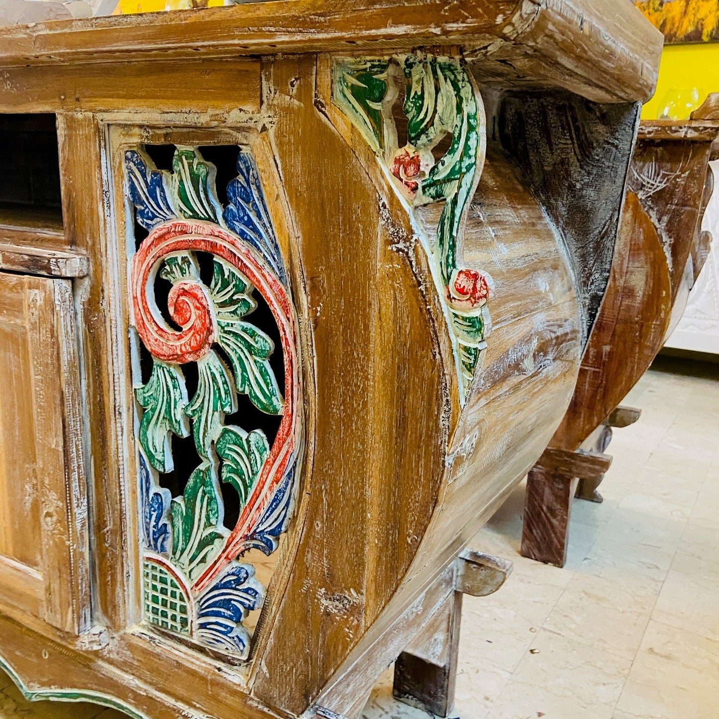 Meuble TV ethnique Buffet Teck Shabby Vintage