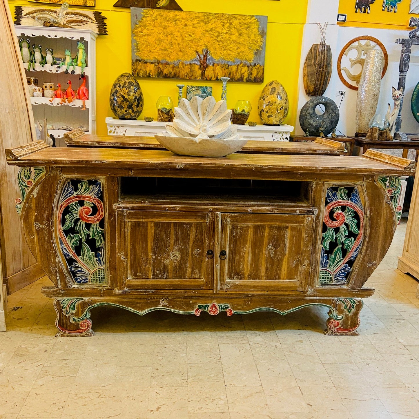 Meuble TV ethnique Buffet Teck Shabby Vintage