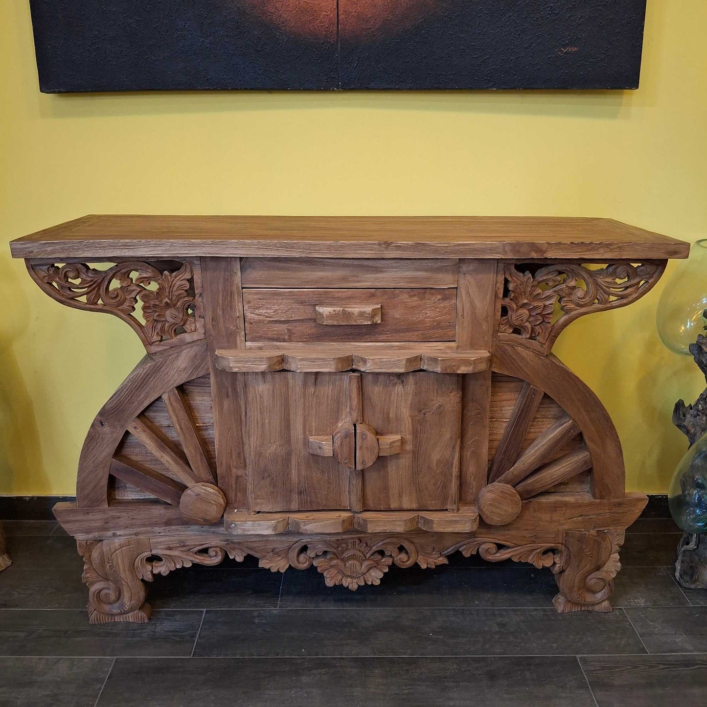Mobile buffet rustico in legno teak intagliato