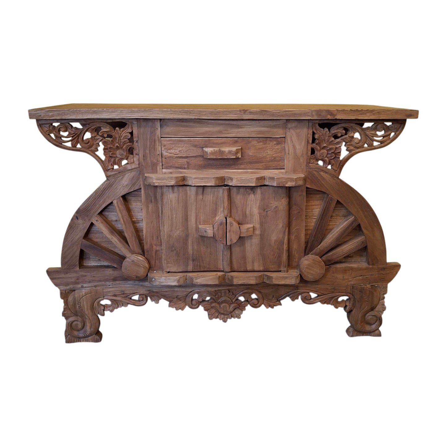 Mobile buffet rustico in legno teak intagliato
