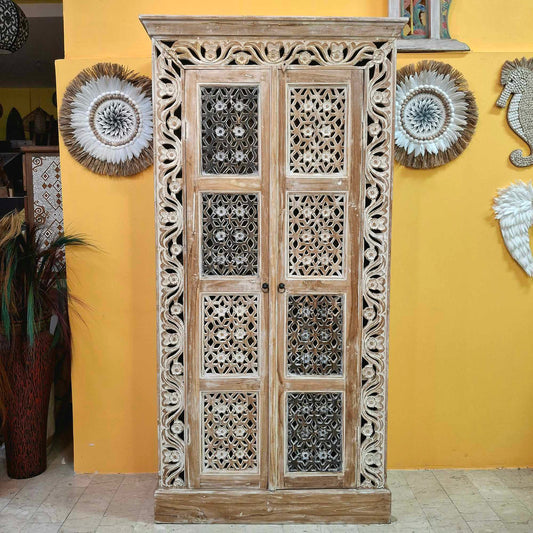 Mobile credenza a colonna etnica intagli floreali