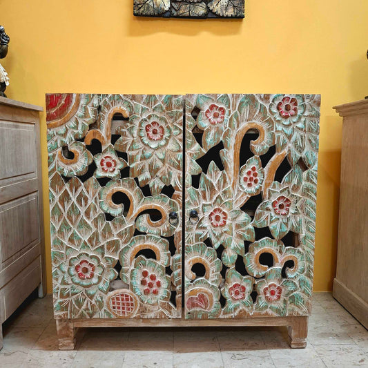 Mobile etnico con intagli floreali madia porta tv